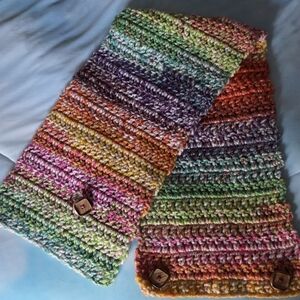 Multicolor Raunbow Knit Scarf With Buttons, Handmade
